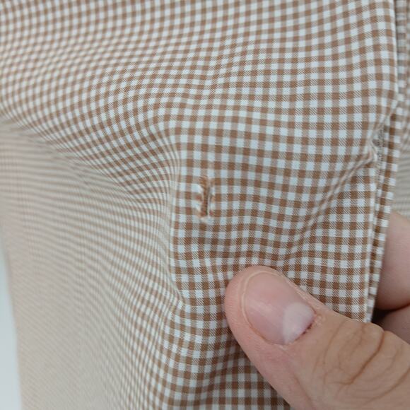 Tommy Hilfiger Tan Gingham Checkered Button Down Shirt Mens XS Preppy Work - Picture 7 of 11